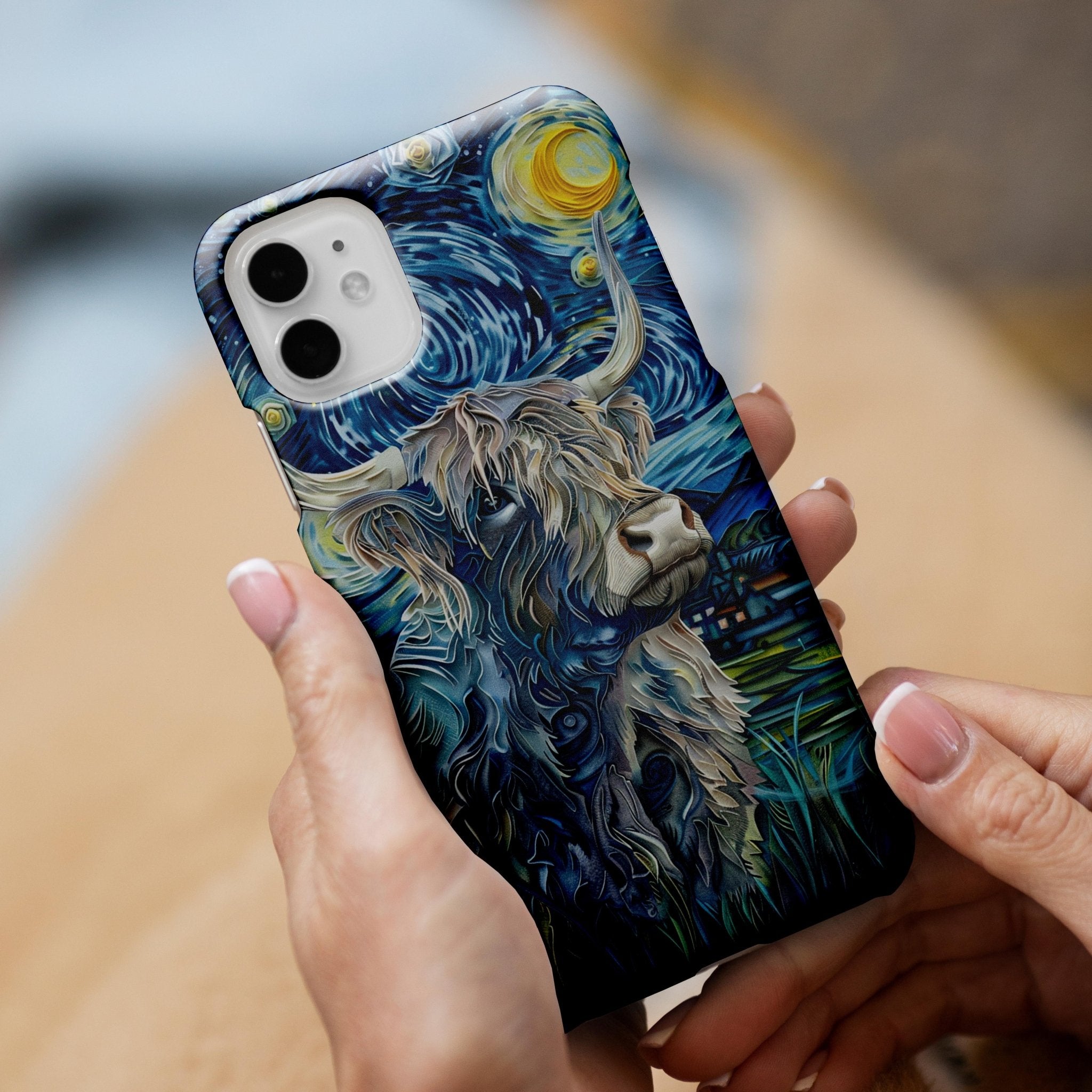 Cute Highland Cow Phone Case, Van Gogh Style, Paper Cut Creative Phone Case - Shapelys