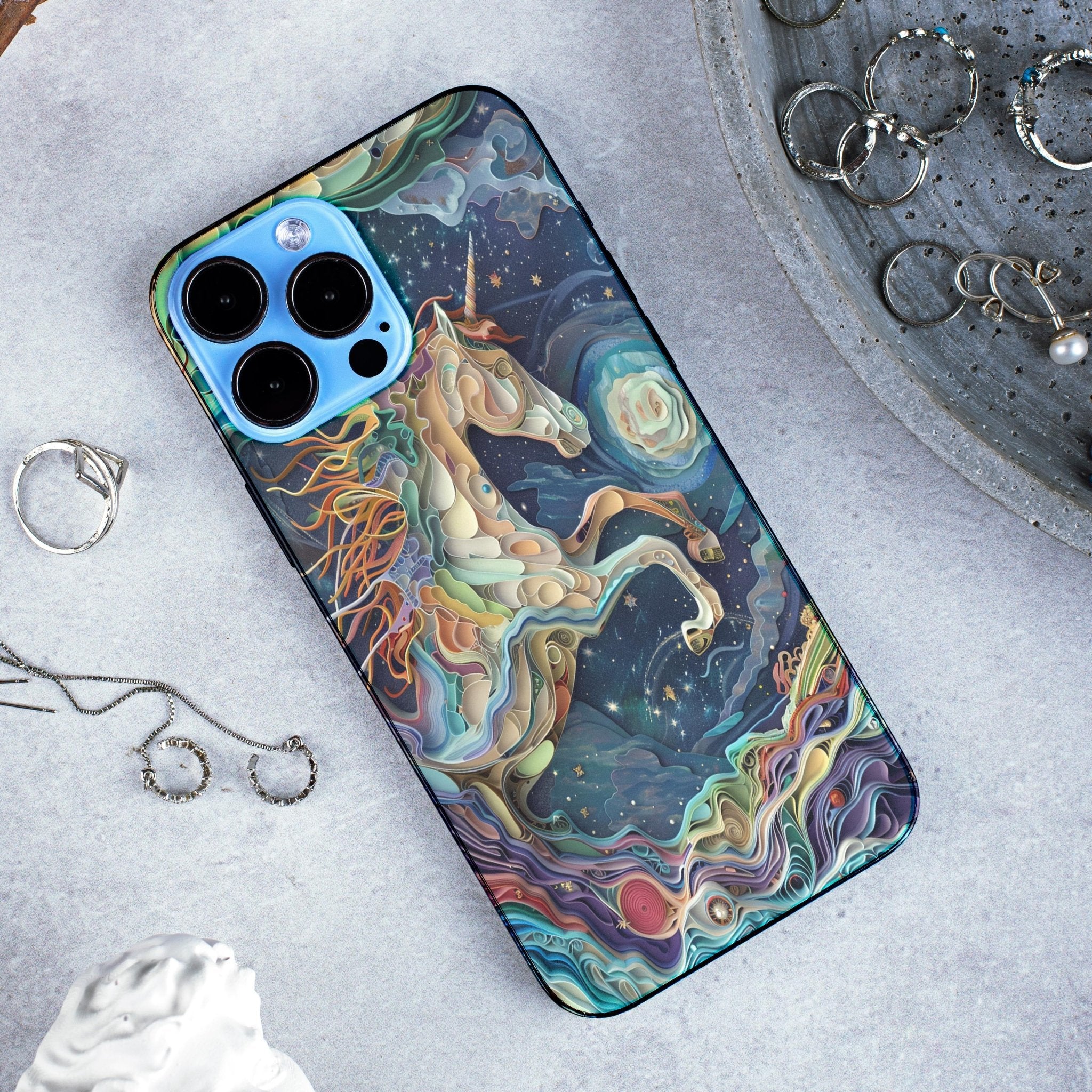 Cute Unicorn phone case, Van Gogh style, paper - cut creative phone case - Shapelys