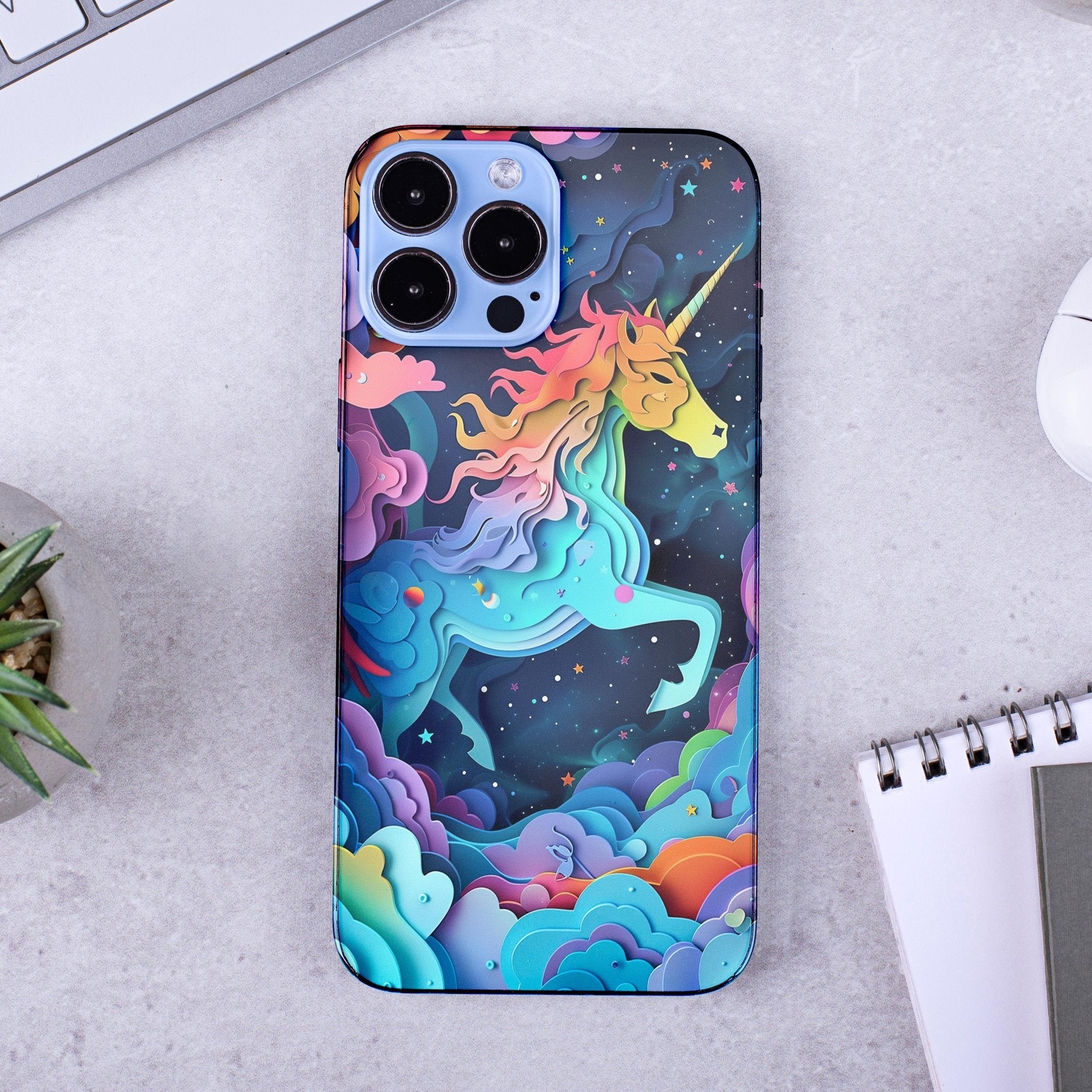 Cute Unicorn phone case, Van Gogh style, paper - cut creative phone case - Shapelys