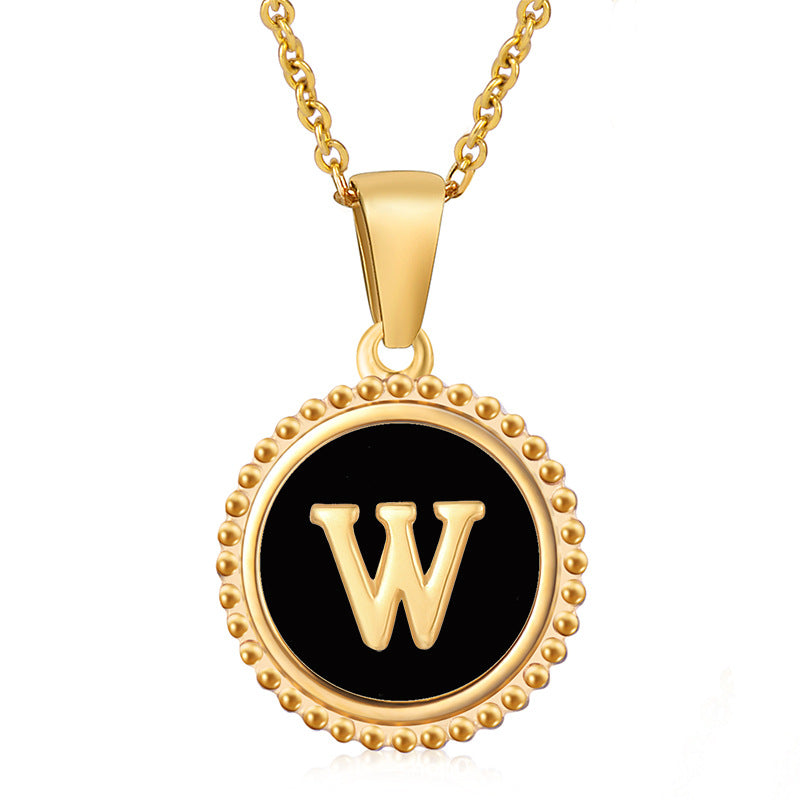 18K Gold Filled Disc Letter Necklace, Mothers Day Gift, Initial Pendant, Gift For Mom, Personalized Gold Letter Necklace, Medallion Necklace, White Shell Letter Necklace, Black Letter Necklace, Colorful Shell Letter Necklace