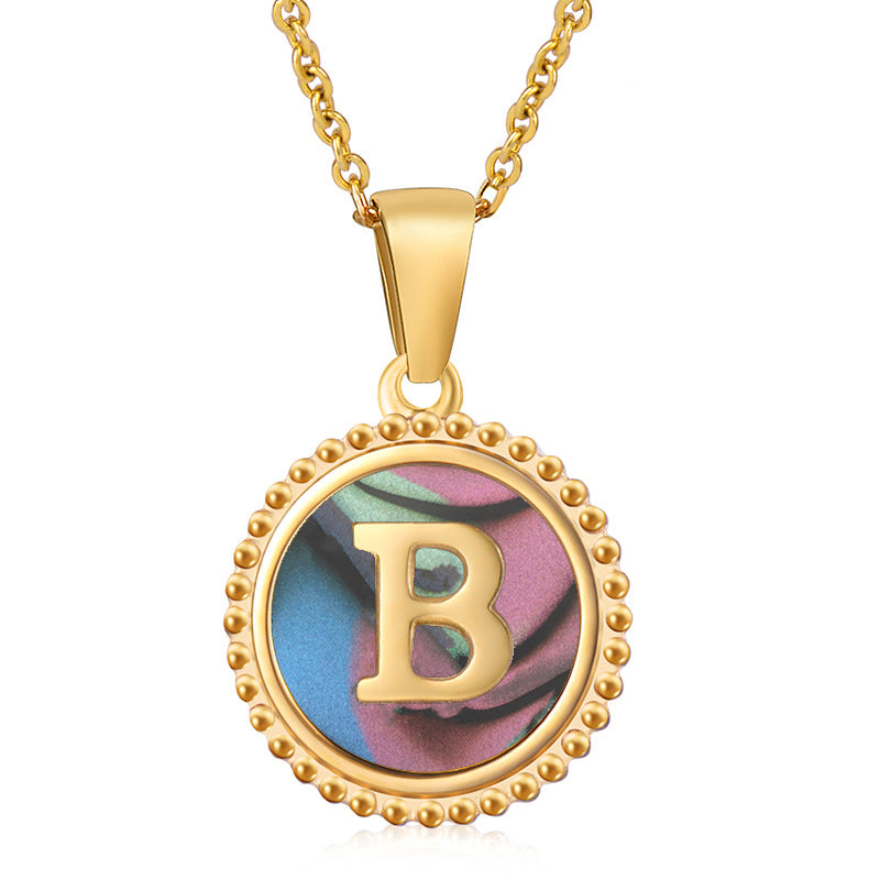 18K Gold Filled Disc Letter Necklace, Mothers Day Gift, Initial Pendant, Gift For Mom, Personalized Gold Letter Necklace, Medallion Necklace, White Shell Letter Necklace, Black Letter Necklace, Colorful Shell Letter Necklace