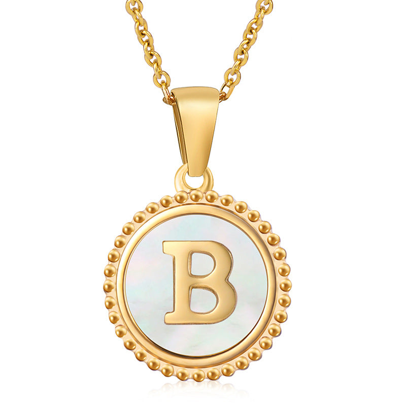 18K Gold Filled Disc Letter Necklace, Mothers Day Gift, Initial Pendant, Gift For Mom, Personalized Gold Letter Necklace, Medallion Necklace, White Shell Letter Necklace, Black Letter Necklace, Colorful Shell Letter Necklace