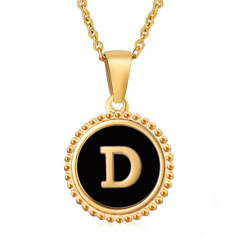 18K Gold Filled Disc Letter Necklace, Mothers Day Gift, Initial Pendant, Gift For Mom, Personalized Gold Letter Necklace, Medallion Necklace, White Shell Letter Necklace, Black Letter Necklace, Colorful Shell Letter Necklace