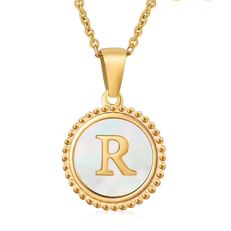 18K Gold Filled Disc Letter Necklace, Mothers Day Gift, Initial Pendant, Gift For Mom, Personalized Gold Letter Necklace, Medallion Necklace, White Shell Letter Necklace, Black Letter Necklace, Colorful Shell Letter Necklace