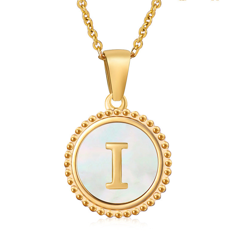 18K Gold Filled Disc Letter Necklace, Mothers Day Gift, Initial Pendant, Gift For Mom, Personalized Gold Letter Necklace, Medallion Necklace, White Shell Letter Necklace, Black Letter Necklace, Colorful Shell Letter Necklace