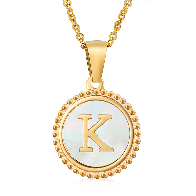 18K Gold Filled Disc Letter Necklace, Mothers Day Gift, Initial Pendant, Gift For Mom, Personalized Gold Letter Necklace, Medallion Necklace, White Shell Letter Necklace, Black Letter Necklace, Colorful Shell Letter Necklace