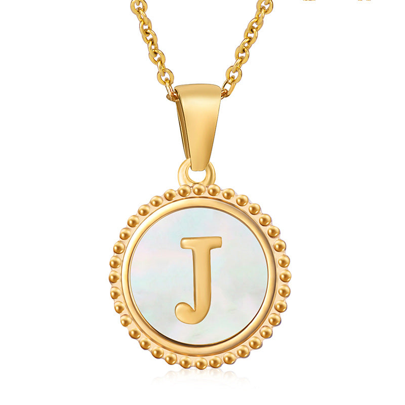 18K Gold Filled Disc Letter Necklace, Mothers Day Gift, Initial Pendant, Gift For Mom, Personalized Gold Letter Necklace, Medallion Necklace, White Shell Letter Necklace, Black Letter Necklace, Colorful Shell Letter Necklace