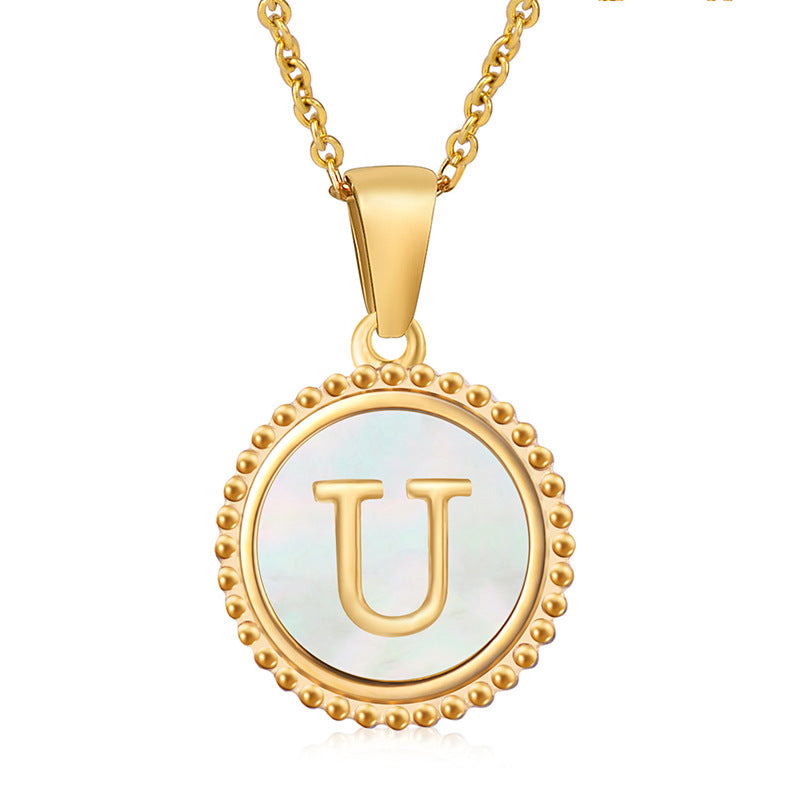 18K Gold Filled Disc Letter Necklace, Mothers Day Gift, Initial Pendant, Gift For Mom, Personalized Gold Letter Necklace, Medallion Necklace, White Shell Letter Necklace, Black Letter Necklace, Colorful Shell Letter Necklace