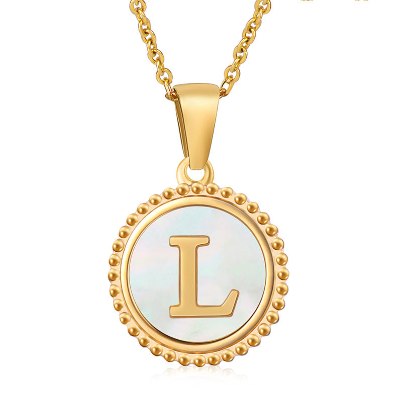 18K Gold Filled Disc Letter Necklace, Mothers Day Gift, Initial Pendant, Gift For Mom, Personalized Gold Letter Necklace, Medallion Necklace, White Shell Letter Necklace, Black Letter Necklace, Colorful Shell Letter Necklace