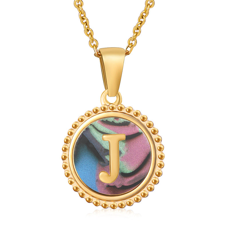 18K Gold Filled Disc Letter Necklace, Mothers Day Gift, Initial Pendant, Gift For Mom, Personalized Gold Letter Necklace, Medallion Necklace, White Shell Letter Necklace, Black Letter Necklace, Colorful Shell Letter Necklace