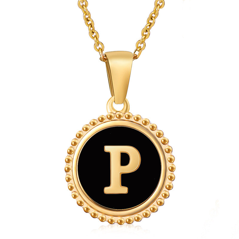 18K Gold Filled Disc Letter Necklace, Mothers Day Gift, Initial Pendant, Gift For Mom, Personalized Gold Letter Necklace, Medallion Necklace, White Shell Letter Necklace, Black Letter Necklace, Colorful Shell Letter Necklace