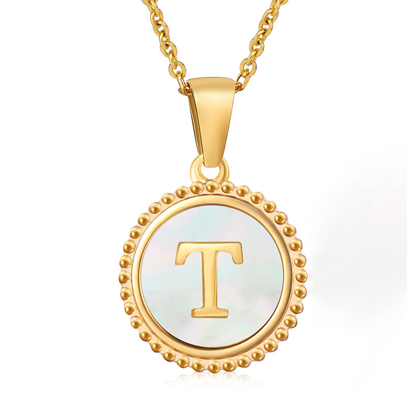 18K Gold Filled Disc Letter Necklace, Mothers Day Gift, Initial Pendant, Gift For Mom, Personalized Gold Letter Necklace, Medallion Necklace, White Shell Letter Necklace, Black Letter Necklace, Colorful Shell Letter Necklace