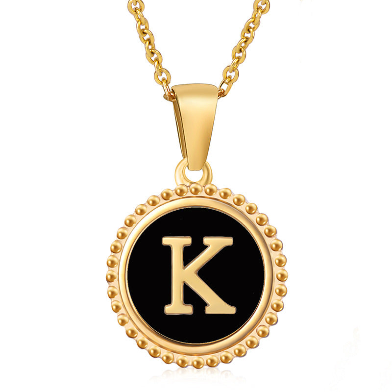 18K Gold Filled Disc Letter Necklace, Mothers Day Gift, Initial Pendant, Gift For Mom, Personalized Gold Letter Necklace, Medallion Necklace, White Shell Letter Necklace, Black Letter Necklace, Colorful Shell Letter Necklace