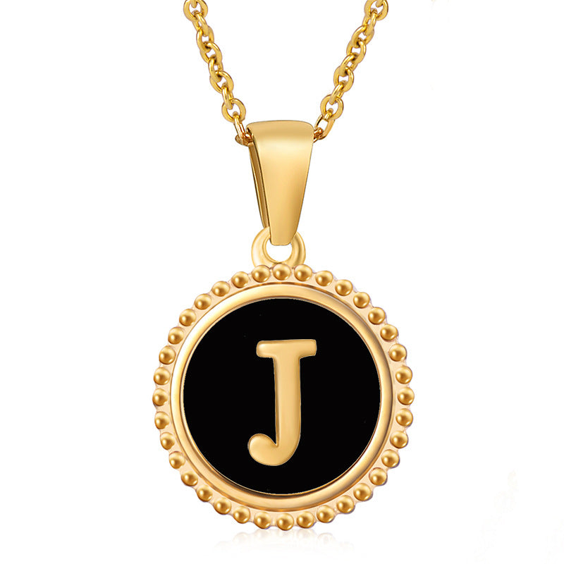 18K Gold Filled Disc Letter Necklace, Mothers Day Gift, Initial Pendant, Gift For Mom, Personalized Gold Letter Necklace, Medallion Necklace, White Shell Letter Necklace, Black Letter Necklace, Colorful Shell Letter Necklace