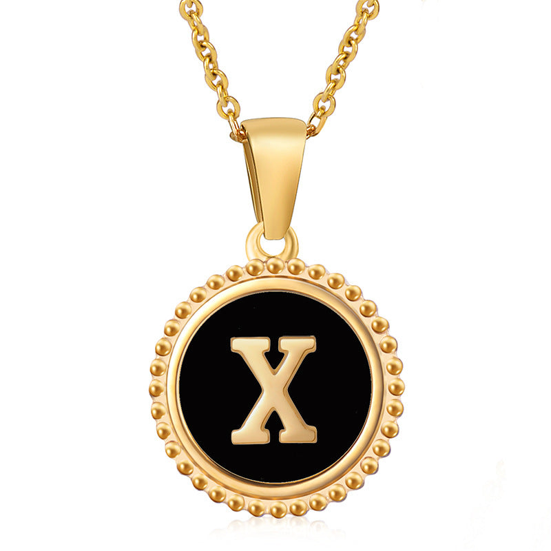 18K Gold Filled Disc Letter Necklace, Mothers Day Gift, Initial Pendant, Gift For Mom, Personalized Gold Letter Necklace, Medallion Necklace, White Shell Letter Necklace, Black Letter Necklace, Colorful Shell Letter Necklace