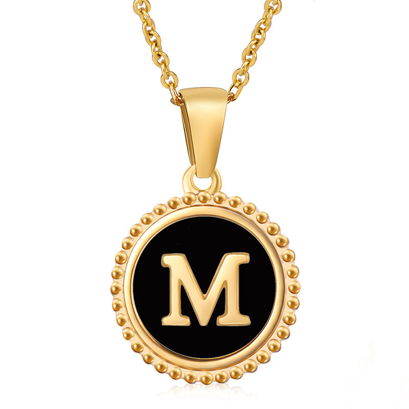 18K Gold Filled Disc Letter Necklace, Mothers Day Gift, Initial Pendant, Gift For Mom, Personalized Gold Letter Necklace, Medallion Necklace, White Shell Letter Necklace, Black Letter Necklace, Colorful Shell Letter Necklace