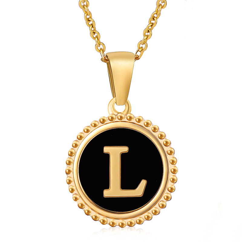 18K Gold Filled Disc Letter Necklace, Mothers Day Gift, Initial Pendant, Gift For Mom, Personalized Gold Letter Necklace, Medallion Necklace, White Shell Letter Necklace, Black Letter Necklace, Colorful Shell Letter Necklace