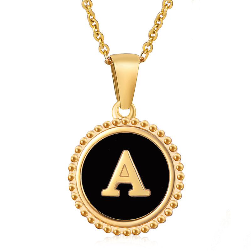 18K Gold Filled Disc Letter Necklace, Mothers Day Gift, Initial Pendant, Gift For Mom, Personalized Gold Letter Necklace, Medallion Necklace, White Shell Letter Necklace, Black Letter Necklace, Colorful Shell Letter Necklace