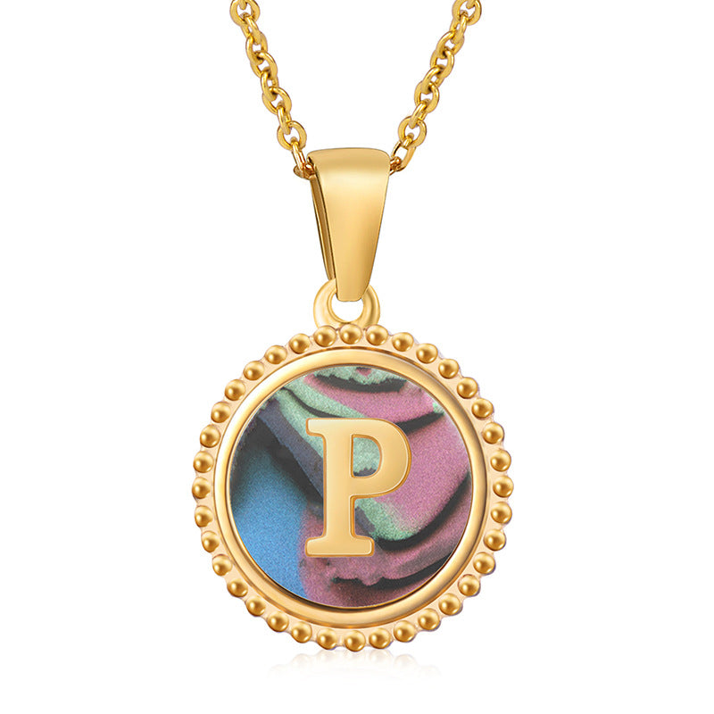 18K Gold Filled Disc Letter Necklace, Mothers Day Gift, Initial Pendant, Gift For Mom, Personalized Gold Letter Necklace, Medallion Necklace, White Shell Letter Necklace, Black Letter Necklace, Colorful Shell Letter Necklace