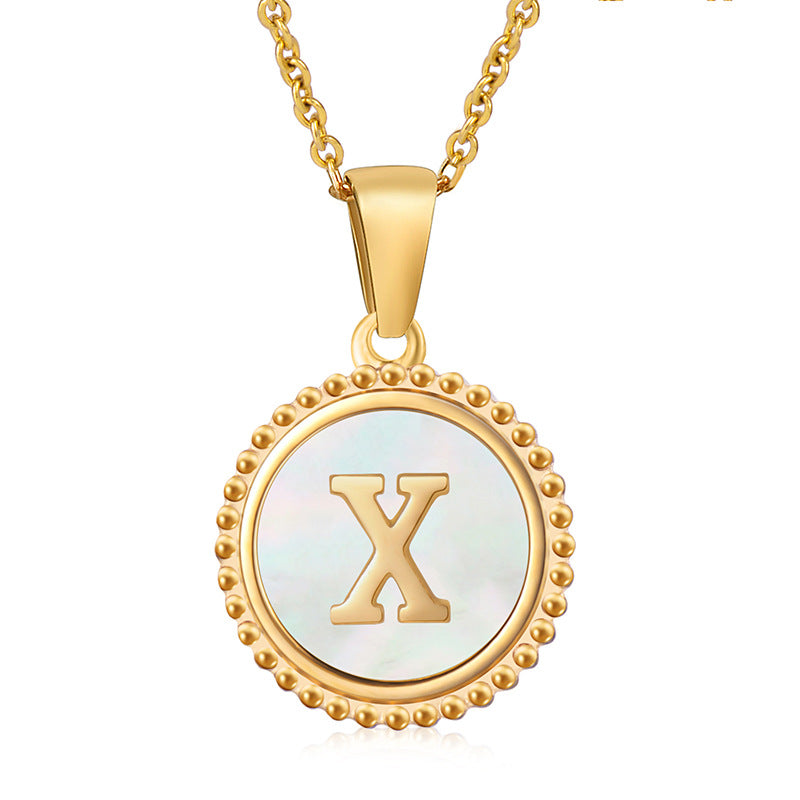 18K Gold Filled Disc Letter Necklace, Mothers Day Gift, Initial Pendant, Gift For Mom, Personalized Gold Letter Necklace, Medallion Necklace, White Shell Letter Necklace, Black Letter Necklace, Colorful Shell Letter Necklace