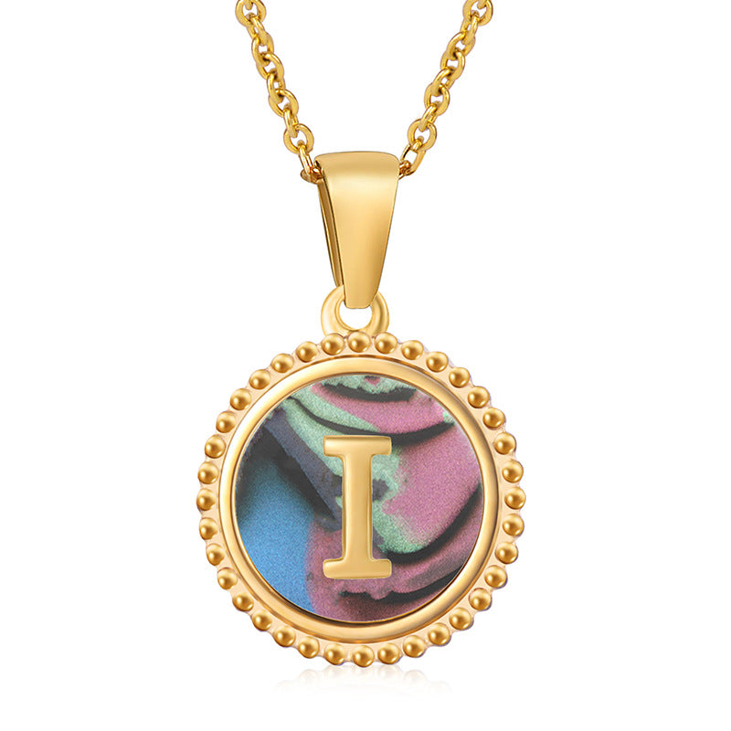 18K Gold Filled Disc Letter Necklace, Mothers Day Gift, Initial Pendant, Gift For Mom, Personalized Gold Letter Necklace, Medallion Necklace, White Shell Letter Necklace, Black Letter Necklace, Colorful Shell Letter Necklace