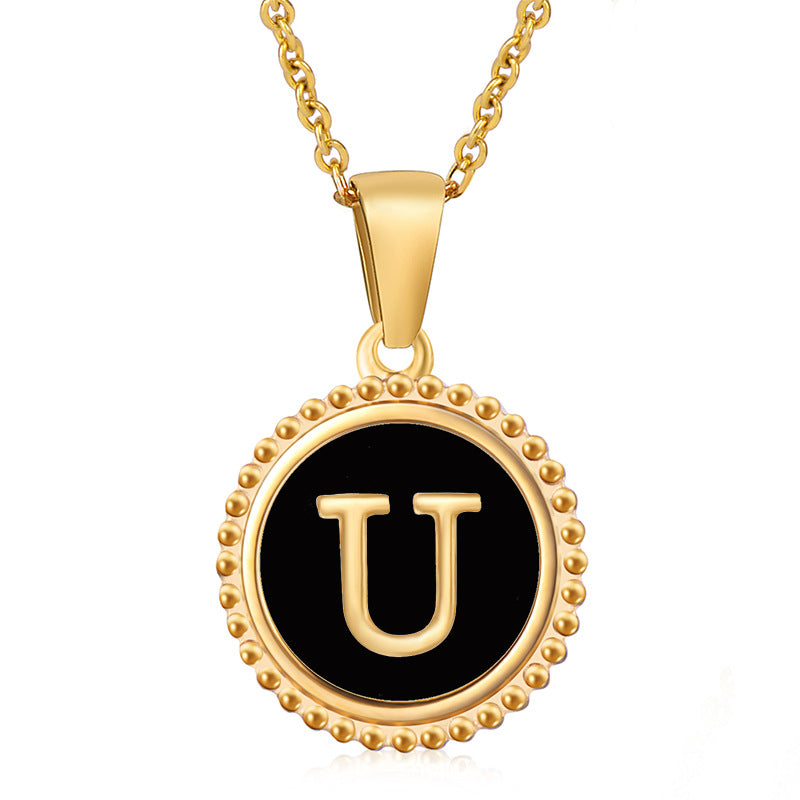 18K Gold Filled Disc Letter Necklace, Mothers Day Gift, Initial Pendant, Gift For Mom, Personalized Gold Letter Necklace, Medallion Necklace, White Shell Letter Necklace, Black Letter Necklace, Colorful Shell Letter Necklace