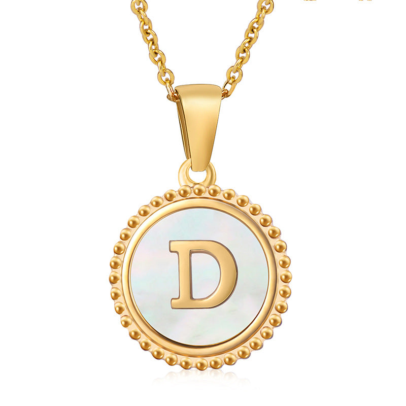 18K Gold Filled Disc Letter Necklace, Mothers Day Gift, Initial Pendant, Gift For Mom, Personalized Gold Letter Necklace, Medallion Necklace, White Shell Letter Necklace, Black Letter Necklace, Colorful Shell Letter Necklace