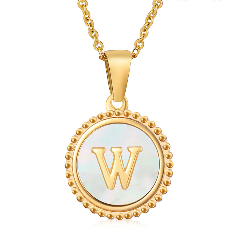 18K Gold Filled Disc Letter Necklace, Mothers Day Gift, Initial Pendant, Gift For Mom, Personalized Gold Letter Necklace, Medallion Necklace, White Shell Letter Necklace, Black Letter Necklace, Colorful Shell Letter Necklace