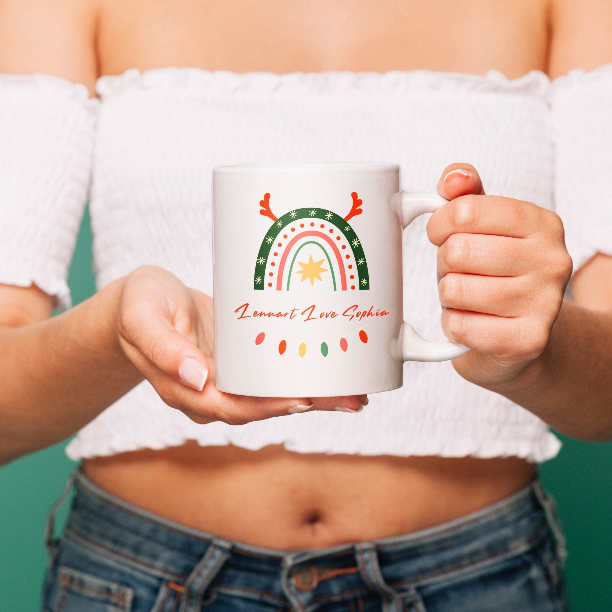 Customized name Christmas rainbow mug - Shapelys