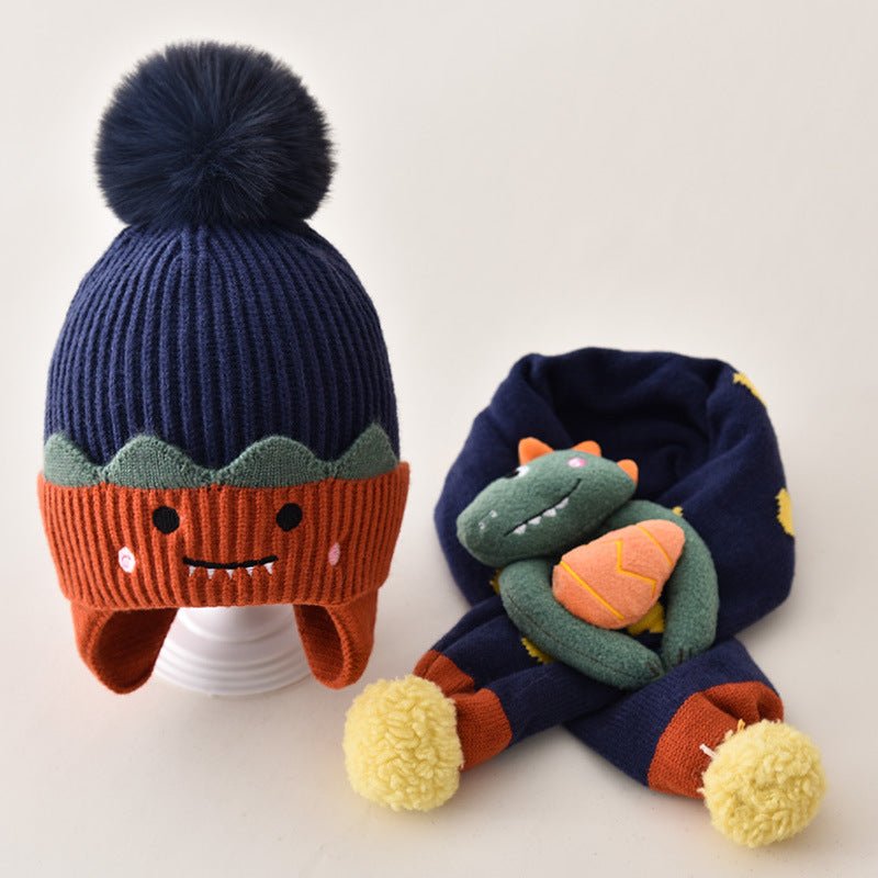 Dino-themed Hat and Scarf Ensemble - Shapelys