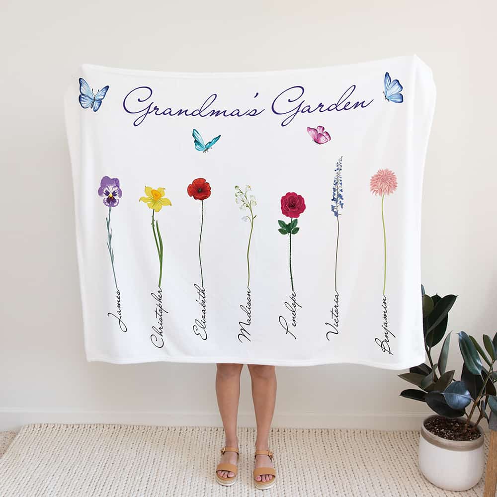 Personalized Grandma’s Garden Blanket with Birth Month Flowers and Names - Shapelys