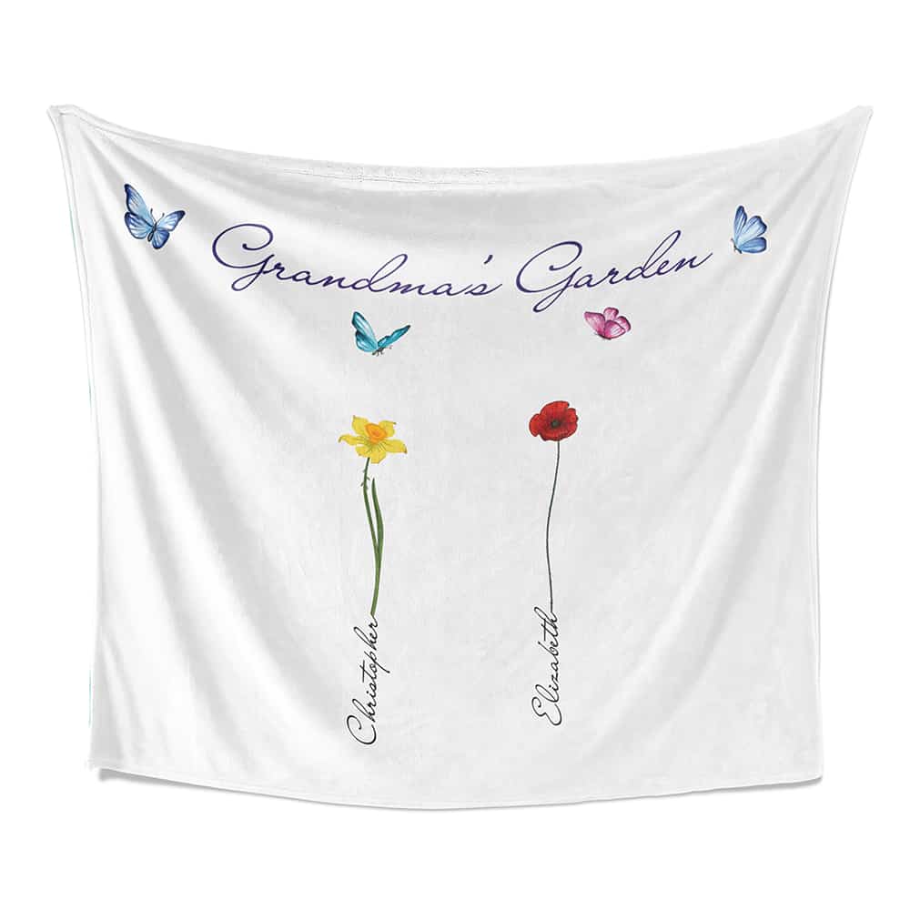 Personalized Grandma’s Garden Blanket with Birth Month Flowers and Names - Shapelys