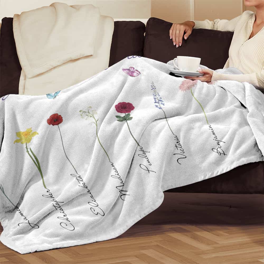 Personalized Grandma’s Garden Blanket with Birth Month Flowers and Names - Shapelys