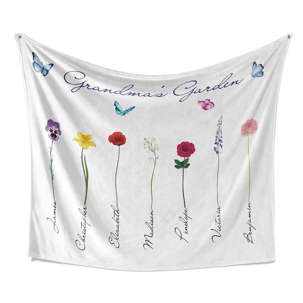 Personalized Grandma’s Garden Blanket with Birth Month Flowers and Names - Shapelys