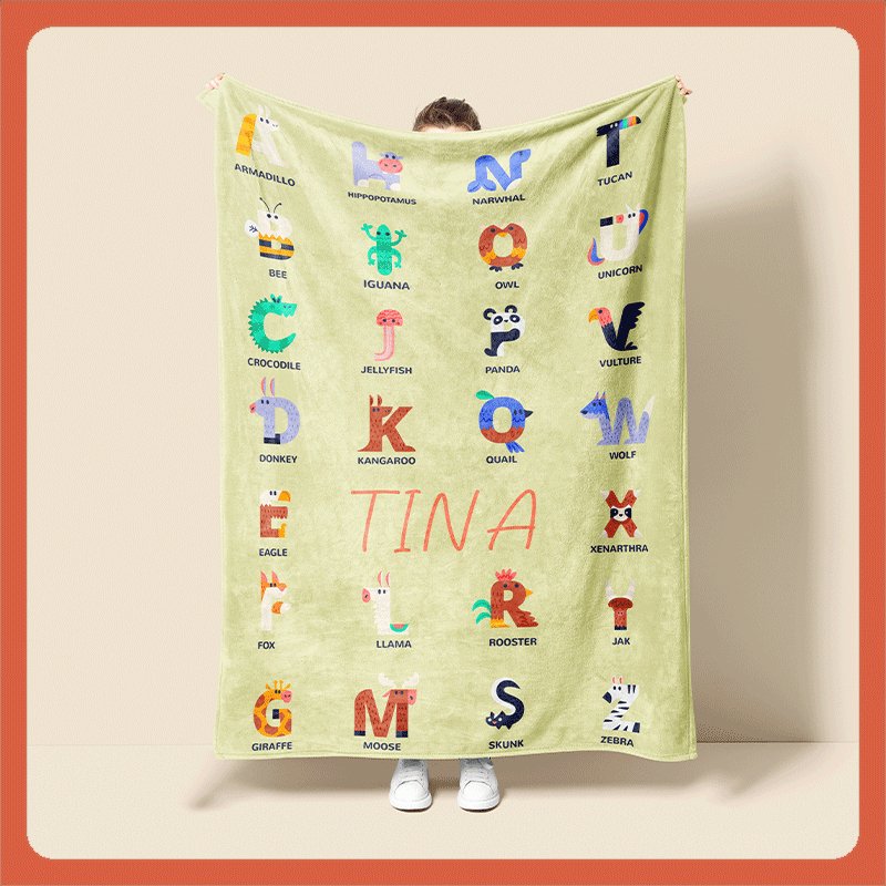 Personalized Name ABC Animals Alphabet Blanket - Shapelys