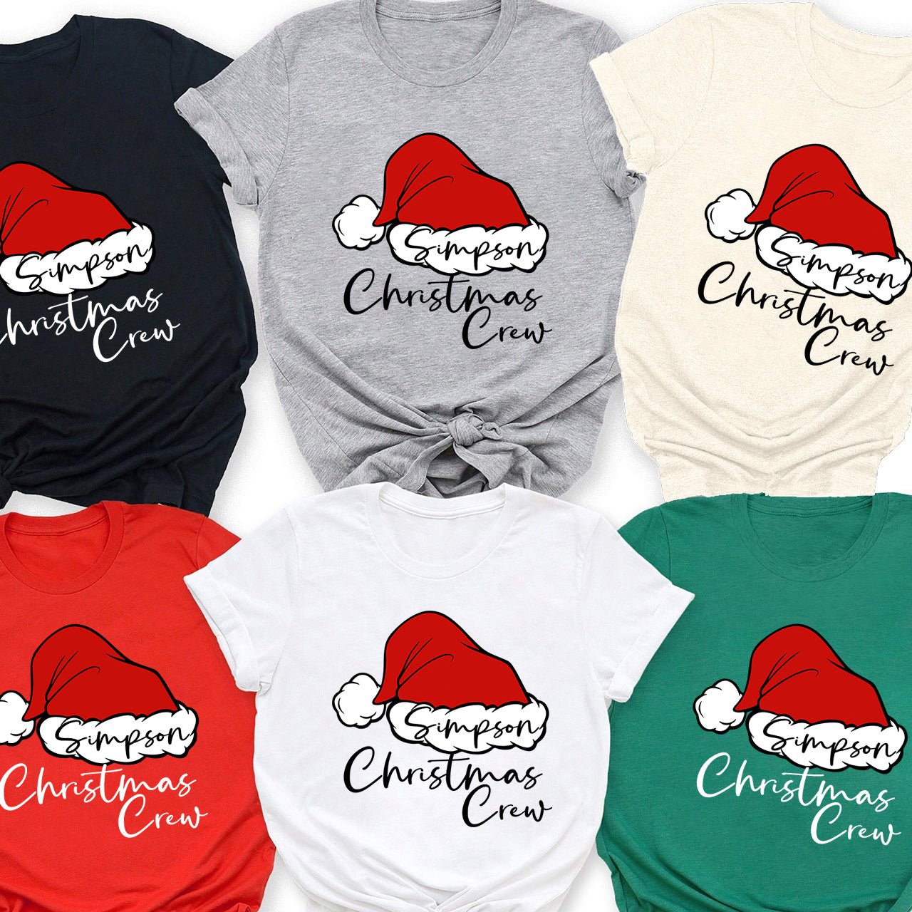 Personalized Santa Hat Crew Matching Family Shirts - Shapelys