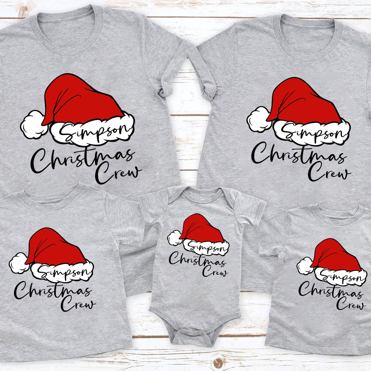 Personalized Santa Hat Crew Matching Family Shirts - Shapelys