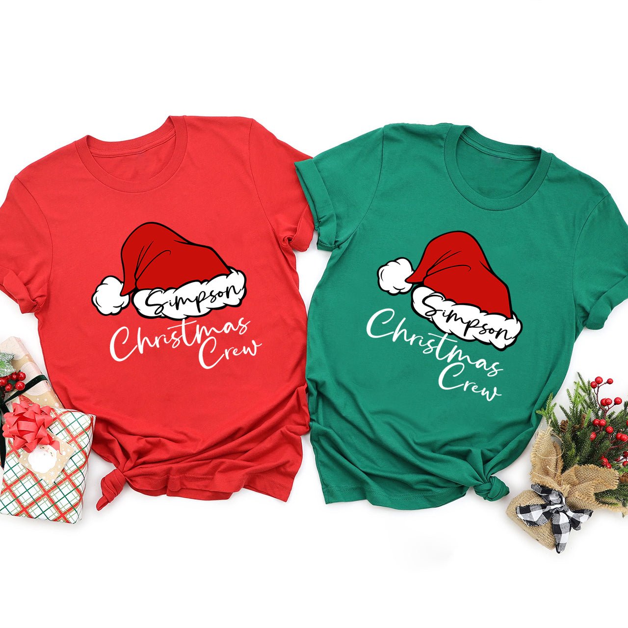 Personalized Santa Hat Crew Matching Family Shirts - Shapelys