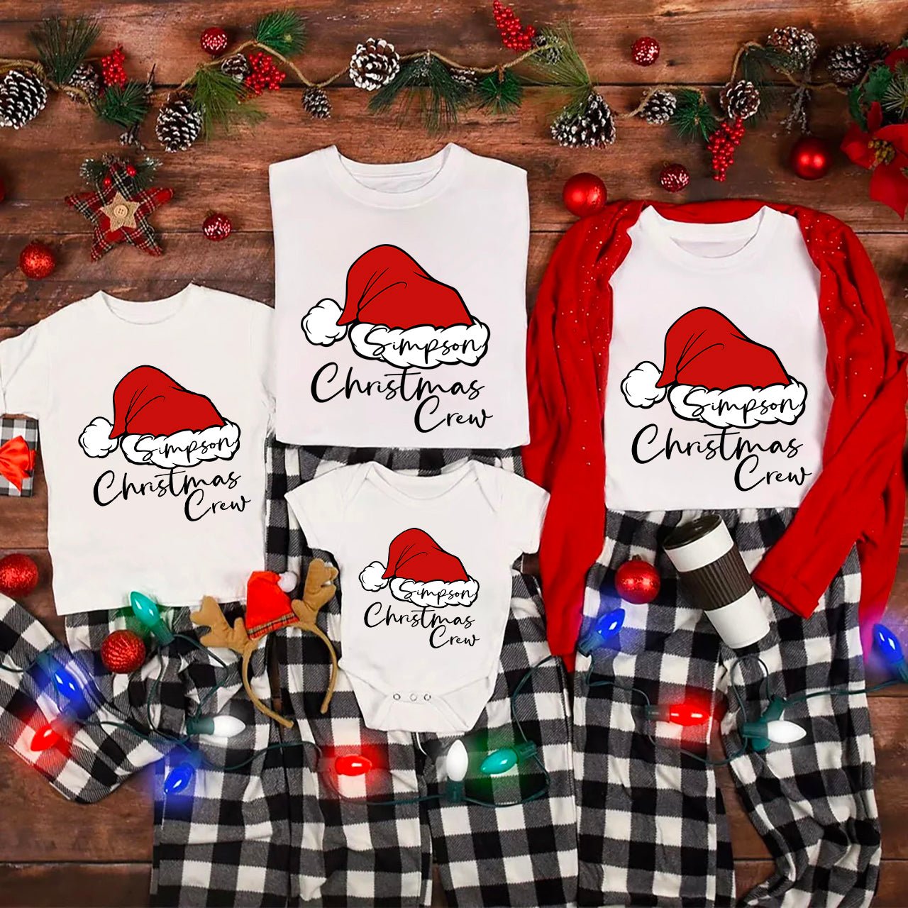 Personalized Santa Hat Crew Matching Family Shirts - Shapelys